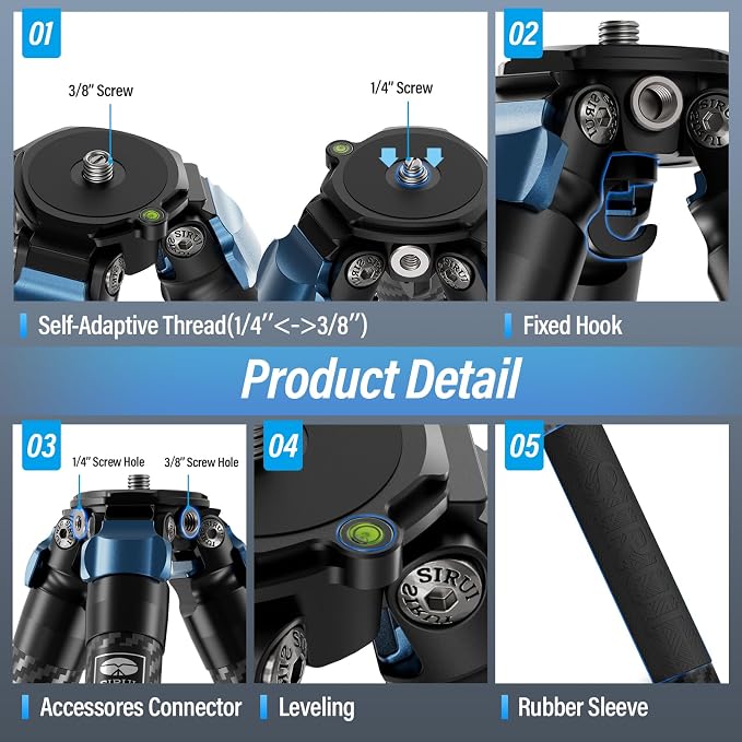 SIRUI AM-324 Carbon Fiber Camera Tripod 57", 32mm Tube, Max 20KG | 4-Section Legs, DSLR, Mirrorless Camera, Compact Design, Lightweight, Stable Support, Travel, Outdoor Photography - Image 8
