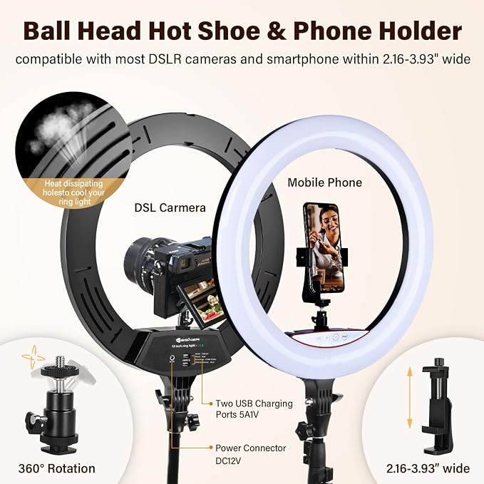 Yesker Ring Light with Tripod Stand and Phone Holder 18 Inch RGB Ringlight 25 RGB Modes Bi-Color Adjustable 2700–7000K LED Selfie Halo Light Kit for Live Stream Photography Zoom Makeup Youtobe Tiktok - Image 6