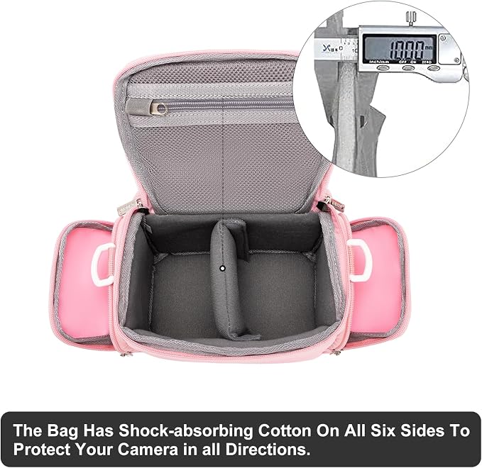 CADeN Compact Camera Shoulder Crossbody Bag Case Compatible for Nikon, Canon, Sony SLR/DSLR Mirrorless Cameras and Lenses Waterproof(1.0 S, Pink) - Image 4