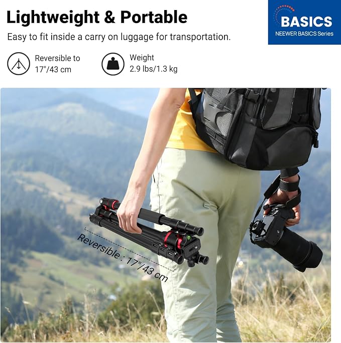 NEEWER Basics 72" / 182 cm Travel Tripod Monopod for Camera, Compact Lightweight Portable Video Recording Stand, Arca Type Ball Head, Cell Phone Holder Compatible with iPhone, Max Load 13.2 lb, TP14B - Image 2