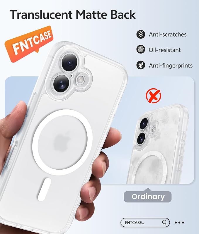 FNTCASE for iPhone 16 Plus Case, Fit for Magsafe, Screen Protector, White | Full Camera Protection, Translucent Matte, 14FT Military Grade Drop Proof, Shockproof Protective Phone Cover - Image 6