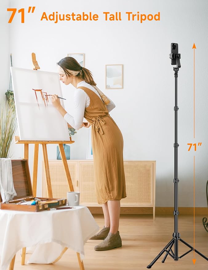Phone Tripod, 71" Portable Cellphone Tripod Stand with Remote | Camera Stand for iPhone with Phone Holder, Compatible with Camera iPhone/Android Smartphone/Gopro - Image 2