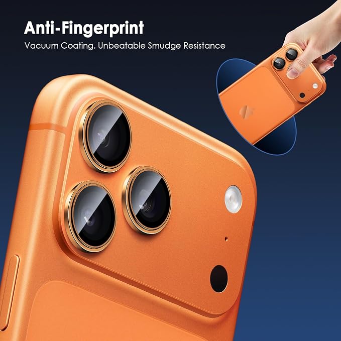Camera Lens Protector for iPhone 17 Pro & 17 Pro Max, Orange | AR+AF, 9H Tempered Glass, Individual Metal Ring, Anti Glare, Fall Protection, Camera Screen Cover - Image 6