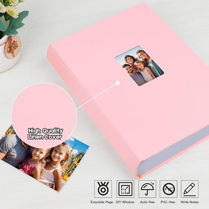 450 Pocket 4x6 Photo Album with Writing Space, Linen Cover, Pink | Large Capacity, 4x6 Album Book, with Memo for Family, Wedding Baby, Travel Memories Graduation Pictures - Image 6