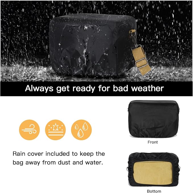 MOSISO Camera Case Crossbody Shoulder Messenger Photography Bag, Khaki | DSLR/SLR/Mirrorless Vintage PU Leather Flap Gadget Bag with Rain Cover Compatible with Canon/Nikon/Sony Camera and Lens - Image 4