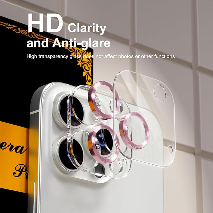 for 6 Pack iPhone 15 Pro/iPhone 15 Pro Max Camera Lens Protector [Drop Protection] [Case Friendly] [Easy Installation] 9H Tempered Glass Camera Screen Protector Cover, CD Pink - Image 7