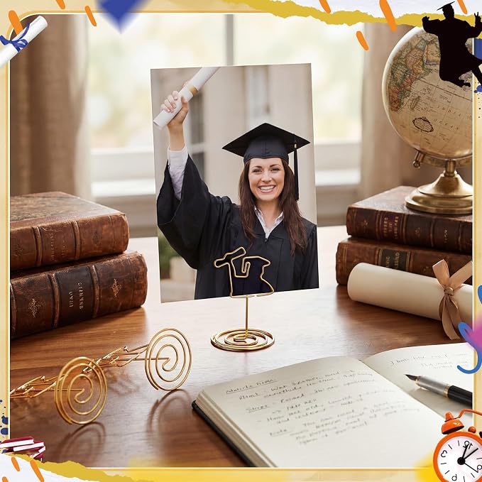 AmazingSpark 36 Pcs 2026 Graduation Gold Photo Holders for Table Centerpieces Metal Photo Holder Gold Picture Display Stands Menu Memo Clips for Graduation Party Table Decoration Supplies(Graduate) - Image 7