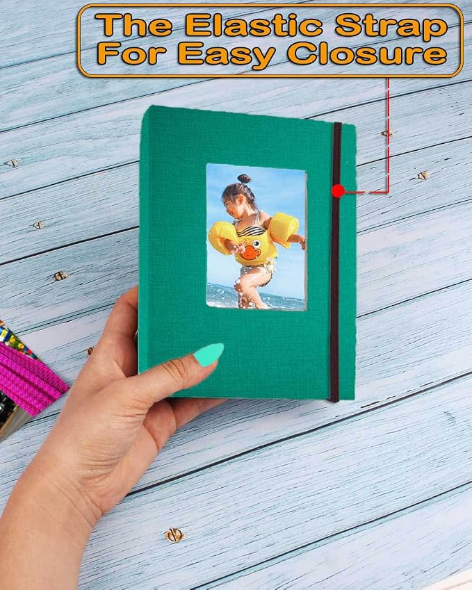 GPIRAL Small Photo Album 4x6 – Clear Pages, Linen Cover with Front Window, Pack of 2, Each Album Holds 52 Photos, Small Brag Book for 4x6 Photos, Dark Green - Image 2