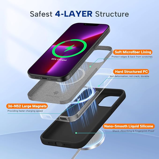 Miracase Magnetic for iPhone 13 Pro Case, Silicone, Soft Microfiber Lining | Compatible with MagSafe, Liquid Silicone Case Shockproof Drop Protection Phone Case for 13 Pro, Black - Image 3