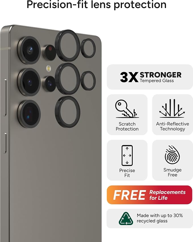 ZAGG Glass Elite Anti-Reflective Samsung Galaxy S25 Ultra Camera Lens Protector – Anti-Glare Technology, Maximum Impact & Scratch Resistance, Smudge-Free Surface, Recycled Materials - Image 2