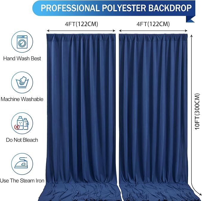 Navy Blue Backdrop Curtains-Wrinkle-Free Navy Blue Curtains Polyester Photography Drapes Wedding Background for Baby Shower Birthday Graduation Party Decorations - 8 X10FT - Image 5