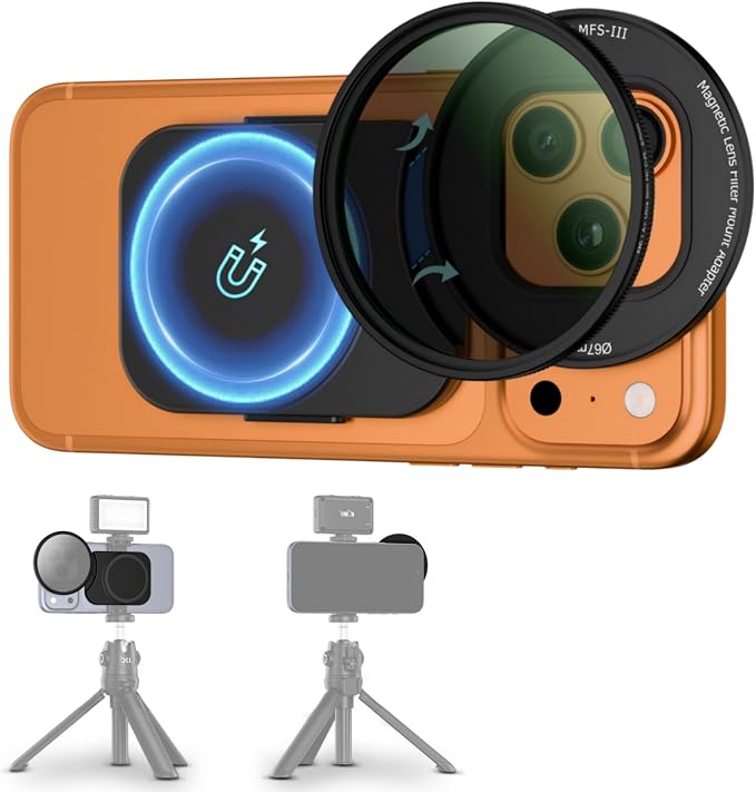 Upgraded 67mm CPL Filter for iPhone 17, Lens Filter Adapter Pouch Set for iPhone 17 16 15 14 Pro Pro Max Plus Air, Magnetic Phone Lens Filter Ring with 1/4-20" & Cold Shoe Pull-Out to Fit 17 Pro Max by JJC