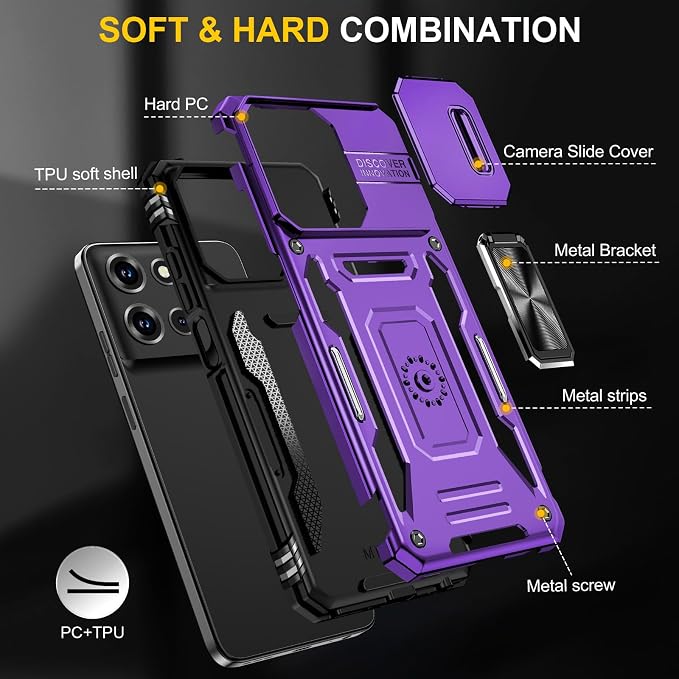 for Moto G 2025 Case with Screen Protector and with Camera Cover, 360°Military Grade Rotatable Kickstand (Heavy Duty) Shockproof Protective, Case for Moto G 2025 Purple - Image 4