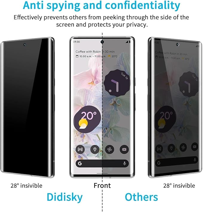 Didisky 2+2 Pack Privacy Screen Protector for Google Pixel 6 Pro Tempered Glass and Camera Lens Protector,9H Hardness,Easy to Install,3D Curved Full Coverage,Scratch-Resistant,Bubble Free - Image 3