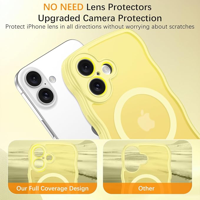 BENTOBEN Magnetic for iPhone 16 Case, Cute Wavy [Full Camera Protection][Compatible with MagSafe] Matte Anti-Slip Bumper Women Girls Boys Protective Cover for iPhone 16 6.1",Yellow - Image 4