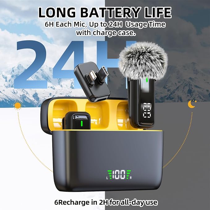NPTCL 2 in 1 Wireless Lavalier Lapel Microphone for iPhone iPad Android | Noise Canceling Clip Mic, LED Charge Display, 70Ft Transmission, 24 Hour Charging Case for Streaming Instagram Voiceover - Image 3