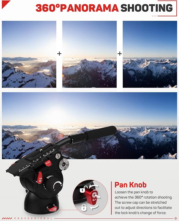 IFOOTAGE Komodo K7 Fluid Head Video Tripod Head with Quick Release | Aluminum Fluid Drag Pan Head for DSLR Camera Camcorder Monopod Tripod, Quick Release Plate, Payload 7KG/15.4LB - Image 7