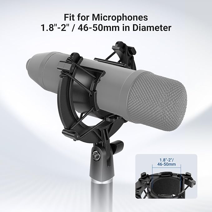NEEWER Microphone Shock Mount, Mic Holder for Stand & Boom Arm with Elastic Ropes & 3/8" to 5/8" Screw Adapter, Fits Mics of 1.8" to 2" (46 to 50mm) Diameter, MS048 - Image 3