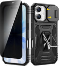 VEGO for iPhone 17 Case with Privacy Screen Protector and Stand Black | Slide Camera Cover & Ring Kickstand Military Grade Heavy Duty Protection Cover for iPhone 17 5G 6.3 Inch - Black by VEGO