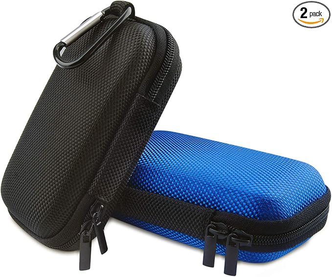 Hard Drive Hard Case 2Pack Earbuds Carrying Cases with Zipper and Carabiner | Rectangle Shaped Portable Protection EVA Shockproof Wired/Bluetooth Headset Change Purse Soft Case for Earphone Headphone by HOOTEK
