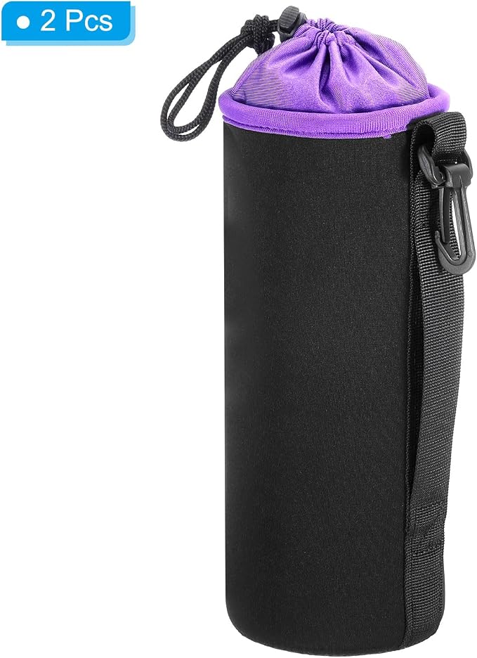 PATIKIL Camera Lens Bag, 2 Pcs 3.7" ID x 9.8" H Cylindrical Drawstring Lens Pouch with Thick Protective Neoprene, Lens Case for DSLR Camera Lens, Water Coffee Cups Black, Purple - Image 3
