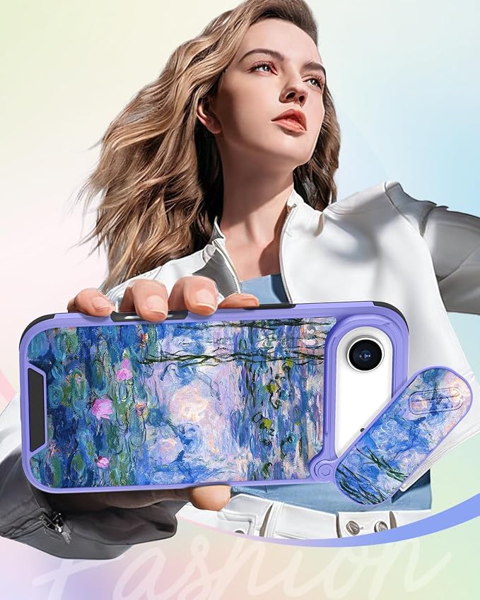 Buleens for iPhone 17 Air Case 6.5 Inch - with Ring Stand & Camera Cover Aesthetic Cute Designed Women Girl Girly Pretty Kawaii Blue Water Lily Phone Case for iPhone 17 Air Compatible with Magsafe - Image 6