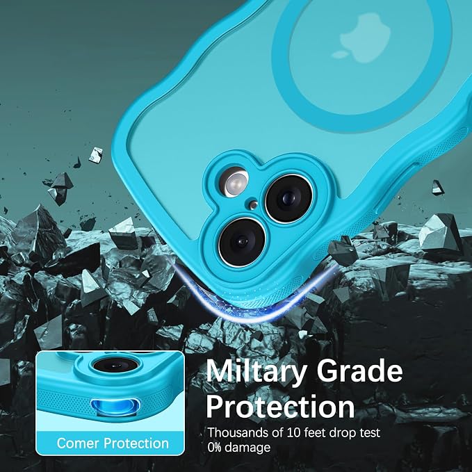 BENTOBEN Magnetic for iPhone 17 Case, Cute Wavy Full Camera Protection [Compatible with MagSafe] Translucent Matte Anti-Slip Bumper Women Girls Boys Protective Cover for 17 6.3", Lake Blue - Image 4
