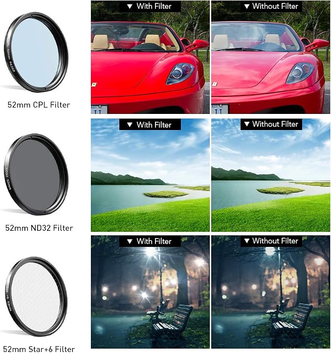 Apexel 52mm Filter Lens Kit (Graduated Filter Lens-Red Orange Yellow Blue, CPL, ND32, Star Lens-6 Point) for Smartphone Camera Canon Nikon Sony Olympus - Image 3