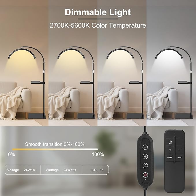 Half Moon LED Floor Light with Tool Tray for Lash Techs, Eyelash Extensions, Estheticians, Skincare, Nail Art, Tattoo Artists, Home & Office - Professional Shadow-Free Lamp | Dimmable (Remote) - Image 3