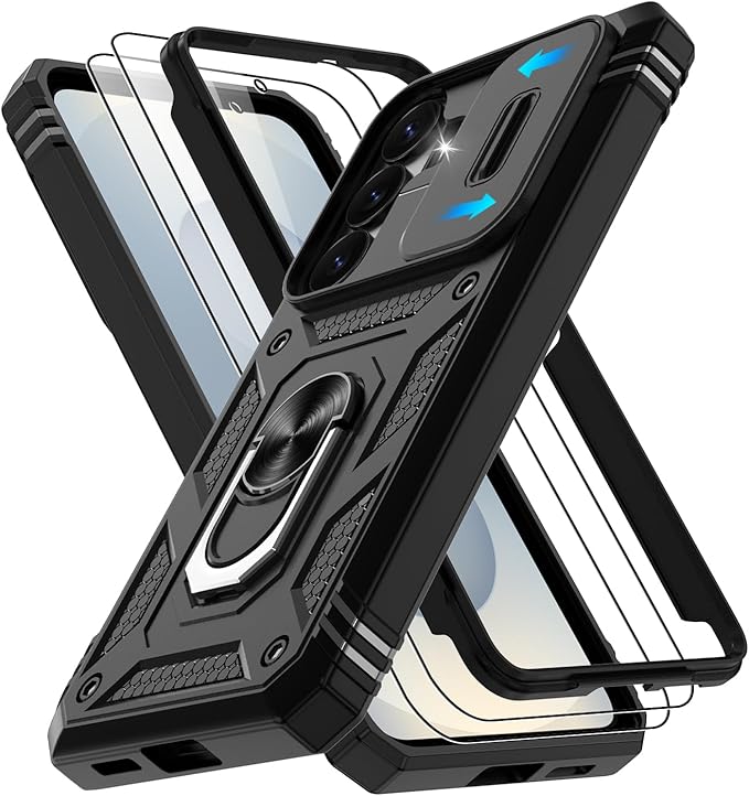 Gritup for Samsung Galaxy S26 Case with Slide Camera Cover | 2*Screen Protector, Build in 360° Rotating Ring Kickstand, Military Grade Protective Cover for Samsung S 26, Black by Gritup