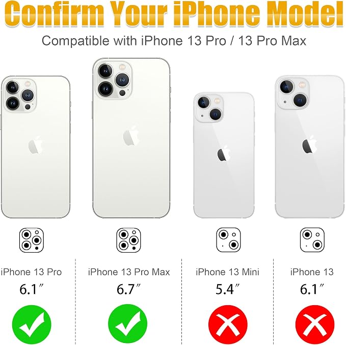 AGVEE 3+3 6 Pack for iPhone 13 Pro & Max Camera Lens Protector Cover | Individual Bling Diamond & Bling Glitter Sparkle Cute Gem Metal Ring, 9H Tempered HD Glass - Image 2