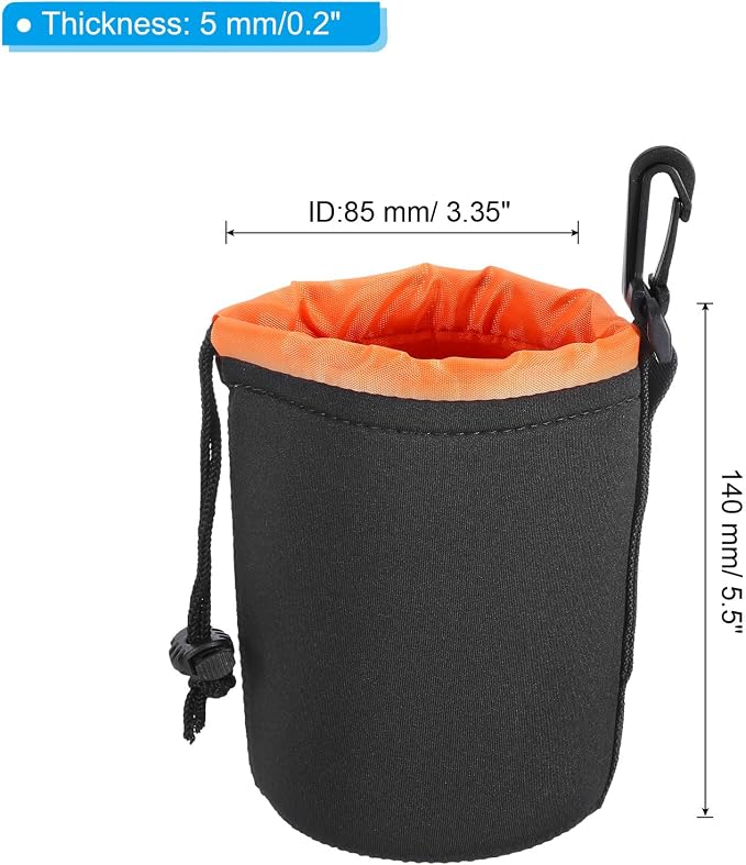 PATIKIL Camera Lens Bag, 2 Pcs 3.3" ID x 5.5" H Drawstring Lens Pouch with Thick Protective Neoprene, Lens Case for DSLR Camera Lens, Water Coffee Cups Black, Orange - Image 2