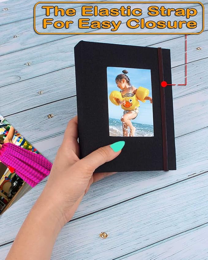 GPIRAL Small Photo Album 5x7 – 2 Pack, Each 26 Clear Pages Hold 52 Pictures. Album for 5x7 Pictures, Artwork, Drawings, Linen Cover with Front Window, Black Fabric - Image 2