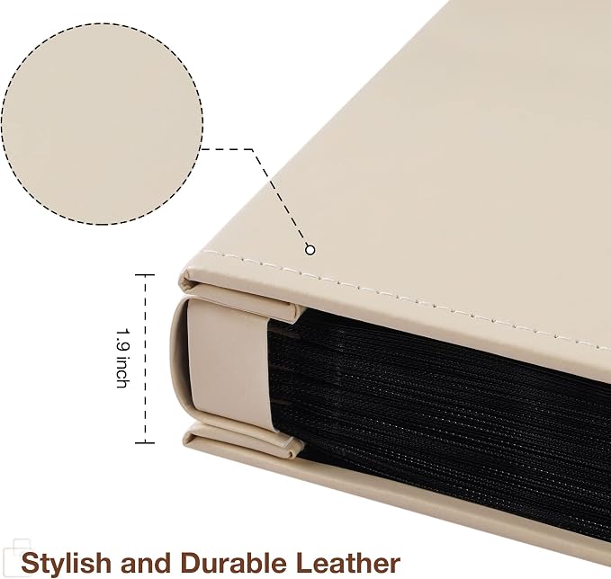 potricher Small Photo Album 4x6 300 Photos, Leather Cover, Beige | Leather 4x6 Picture Album with 300 Horizontal Pockets, Photo Book for Family, Wedding, Anniversary, and Baby - Image 6