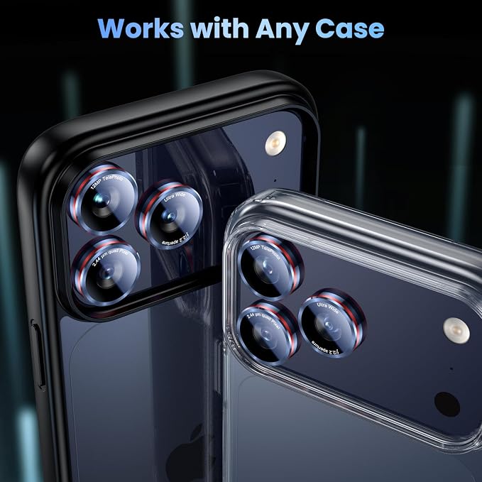 Uyiton for iPhone 17/16/15/14 (Pro Max & Pro) Camera Lens Protector | Unique Lines Text Design, Case-Friendly, Military-Grade Sapphire Glass Metal Camera Cover, Easy to Install, Blue+Red - Image 5