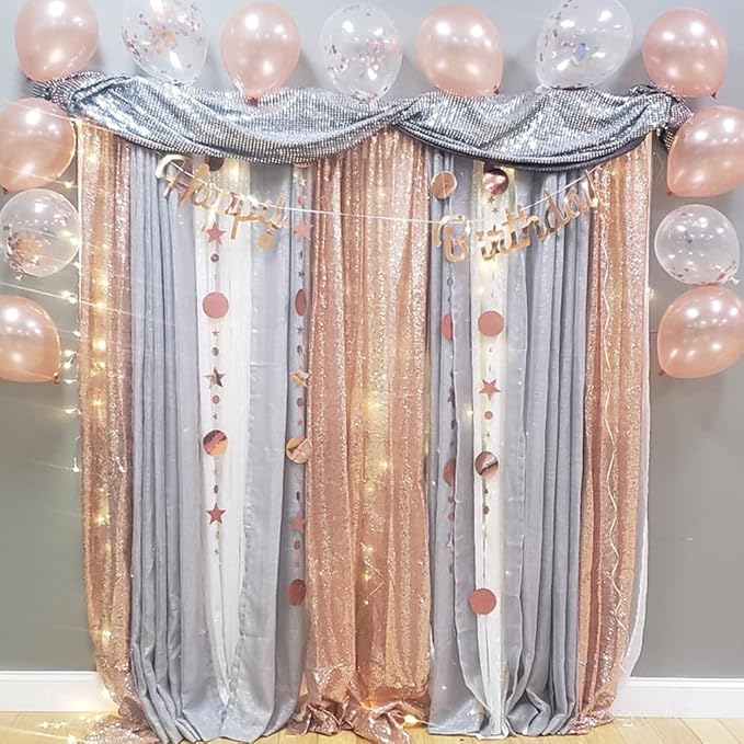2ft x 8ft Rose Gold Sequin Backdrop Curtains Photography 2 Panels for Party Decoration, Rose Gold - Image 8
