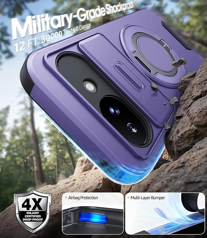 JAME for Google Pixel 10A Case with Ring Stand & Slide Camera Cover Purple | Ring Holder Kickstand, Screen Protectors, Dual-Layer Shockproof Protective, Magnetic Accessory Friendly Phone Case, Purple - Image 4