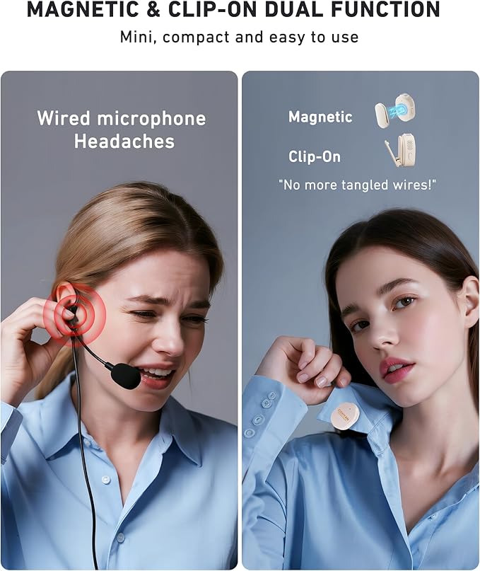 Voice Amplifier for Teachers with Wireless Lavalier Lapel Microphone Portable Bluetooth Microphone & Speaker, Rechargeable Bullhorn Megaphone for Classroom, Meetings, Yoga (Skin Tone) - Image 2