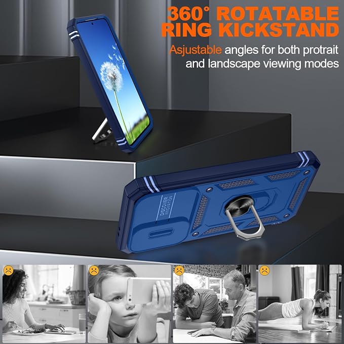 Gritup for Samsung Galaxy A37 5G Phone Case with Camera Cover | 2*Screen Protector | 360° Rotating Ring Kickstand, Military Grade Protective Cover para Samsung A 37, Blue - Image 7