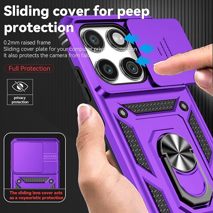 SunStory Compatible with Motorola Moto Edge 2025 Case with HD Screen Protector & Slide Camera Cover & Rotated Ring Kickstand, [Military-Grade] Phone Case for (Purple, Moto Edge 2025) - Image 3