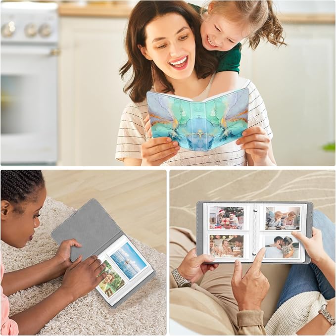 Fintie Mini Photos Album Book for 2x3 Inch Films - 104 Pockets Small Albums | For Fujifilm Instax Mini 13/12/11/99/40/Evo/Se/7+/Liplay Instant Camera, Photos Keepsakes, Kids Memory Book, Emerald Marble - Image 6