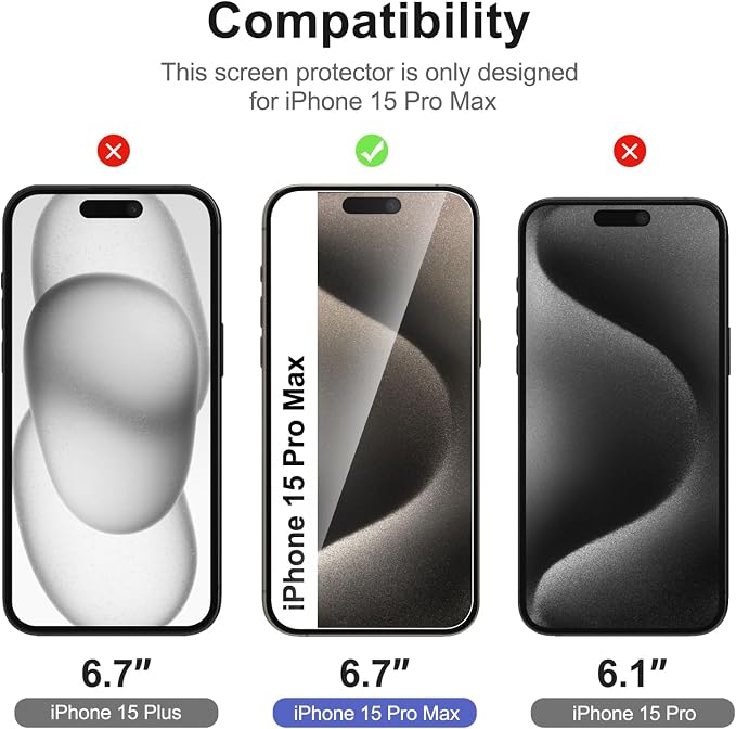 NEW'C 3x for iPhone 15 Pro Max Screen Protector (6.7 inches)+ 3x Camera Lens Protector, Sensor Protection, Case Friendly Tempered Glass Film + Dust Plug- Easy installation tool include - Image 2