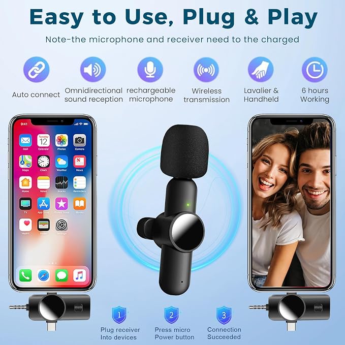 Mini Microphone for iPhone Android, 3 Wireless Lavalier Microphones | USB-C Lightning 3.5mm receiver, plug and play noise reduction mic for camera, TikTok, YouTube, vlog and interviews - Image 8