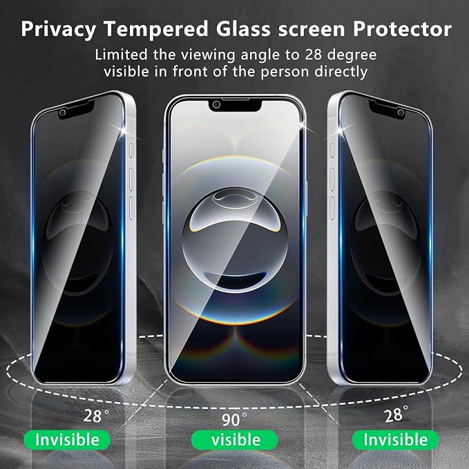 3 Pack Privacy Screen Protector Designed for iPhone 17e/16e/14/13/13 Pro,Full Coverage Anti-Spy Tempered Glass Film,9H Hardness,Anti-Fingerprint,Bubble Free,Easy to Install - Image 7
