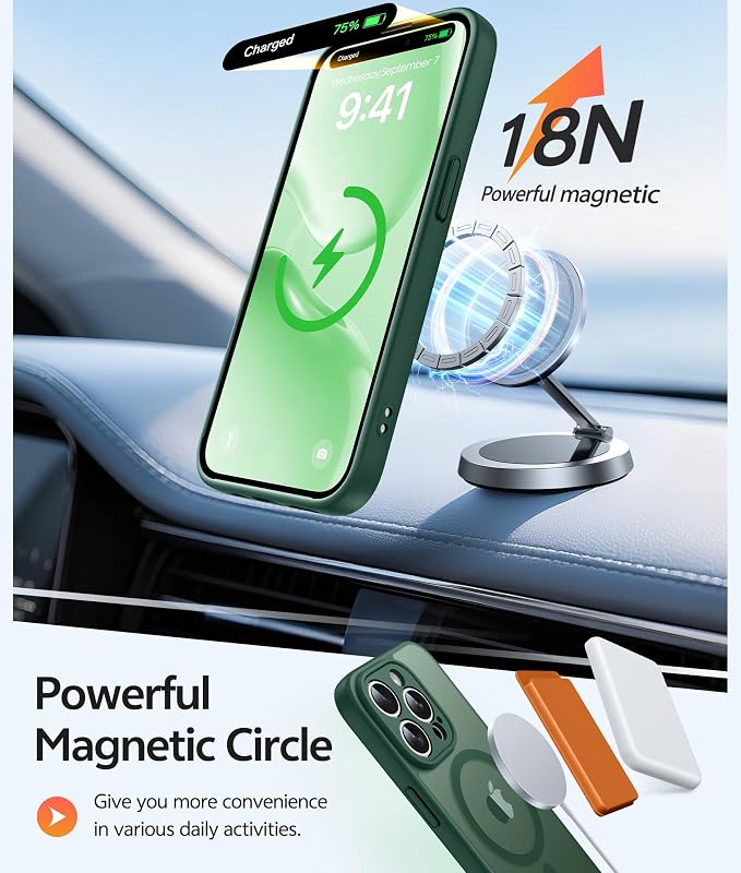 FNTCASE for iPhone 14 Pro Case, Compatible with Magsafe, Screen Protector | Full Camera Protection, Translucent Matte, 14FT Military Grade Drop Proof, Shockproof Protective Phone Cover, Green - Image 3