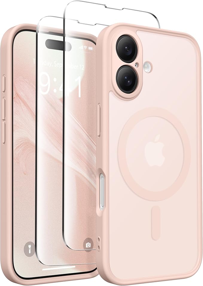 CAPRARO for iPhone 16 Case, Compatible with MagSafe | Upgraded [Full Camera Protection] Protective Translucent Matte Women Girl Magnetic Phone Case Cover, Cherry Pink by CAPRARO
