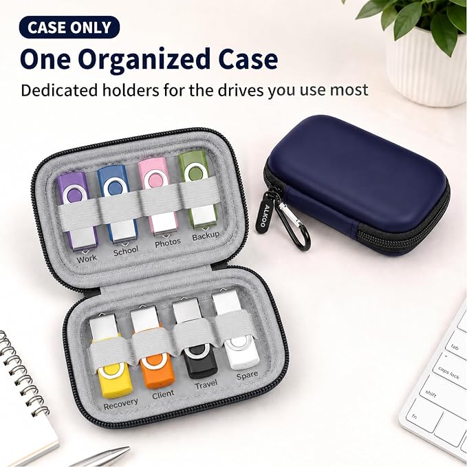 ALKOO Flash Drive Case USB Storage Case, Thumb Drive Holder, Holds 8, Black | Hard Shell, 8 Elastic Slots for USB Drives and SD/Memory Cards, Portable Travel and Office Organizer, Case Only, Black - Image 3
