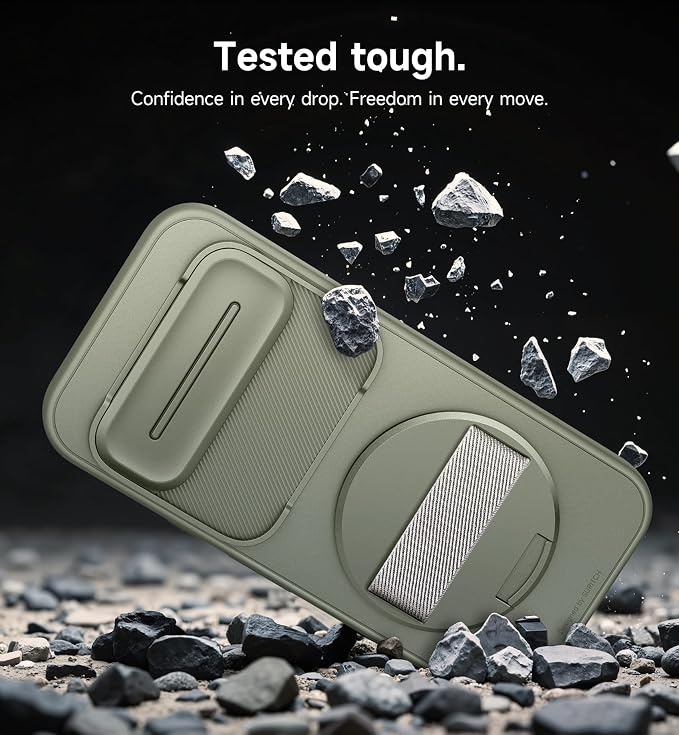 SURITCH for Google Pixel 10 Pro XL Case with 360° Rotatable Hand Strap Phone Grip Holder & Invisible Kickstand & Slide Camera Cover, Protective Cover for Pixel 10 Pro XL -Green - Image 8