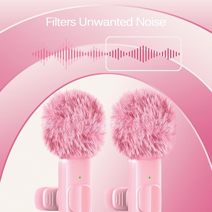 Wireless Lavalier Lapel Microphone for iPhone, iPad, mini Video Recording Mic for Interview Video Podcast Vlog YouTube & Livestream, Noise Reduction, Plug & Play (Pink) - Image 4
