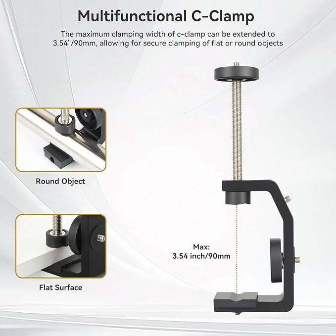UTEBIT Super Clamp Mount with Mini Ball Head Mount, Black (90mm) | 1/4" Screw Hot Shoe Mount Adapter Camera Clamp Mount for Desk, Bicycle Gopro Clamp Mount Compatible for DJI Action 2/Insta360 - Image 2